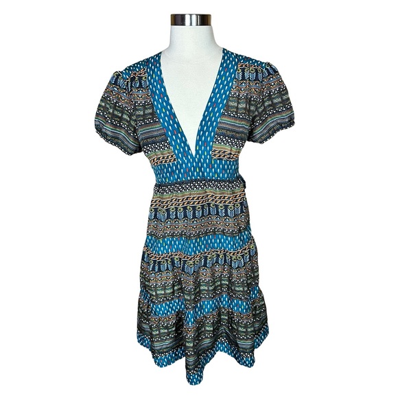 What Comes Around Goes Around Anthropologie Silk Floral Deep VNeck Peasant Dress - Picture 2 of 12